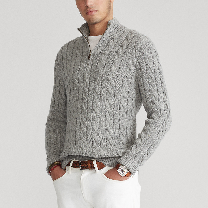 Knit cable-knit quart zip sweater for men | Henri -6