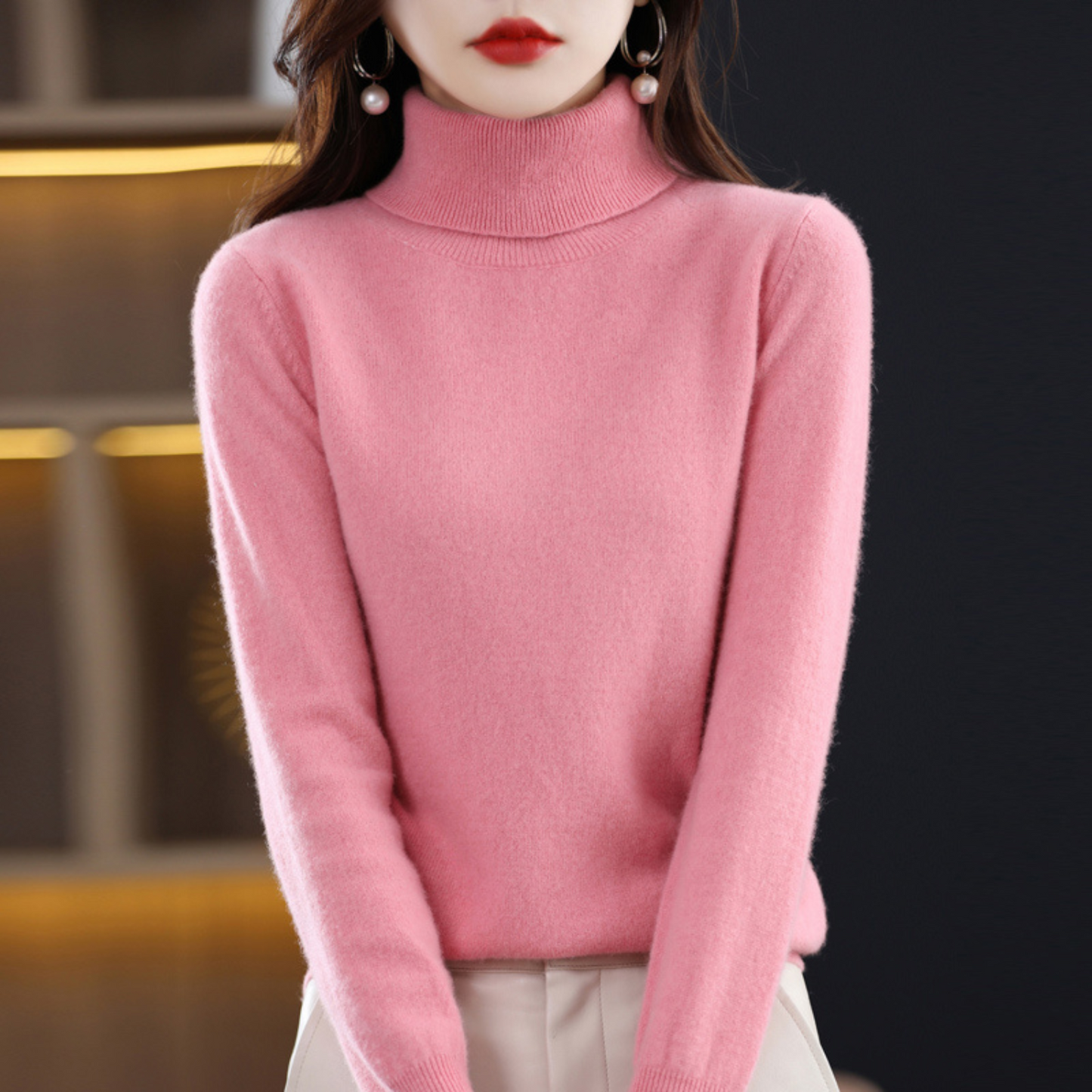 Soft knit sweater classic fit turtleneck for women | Elara -6