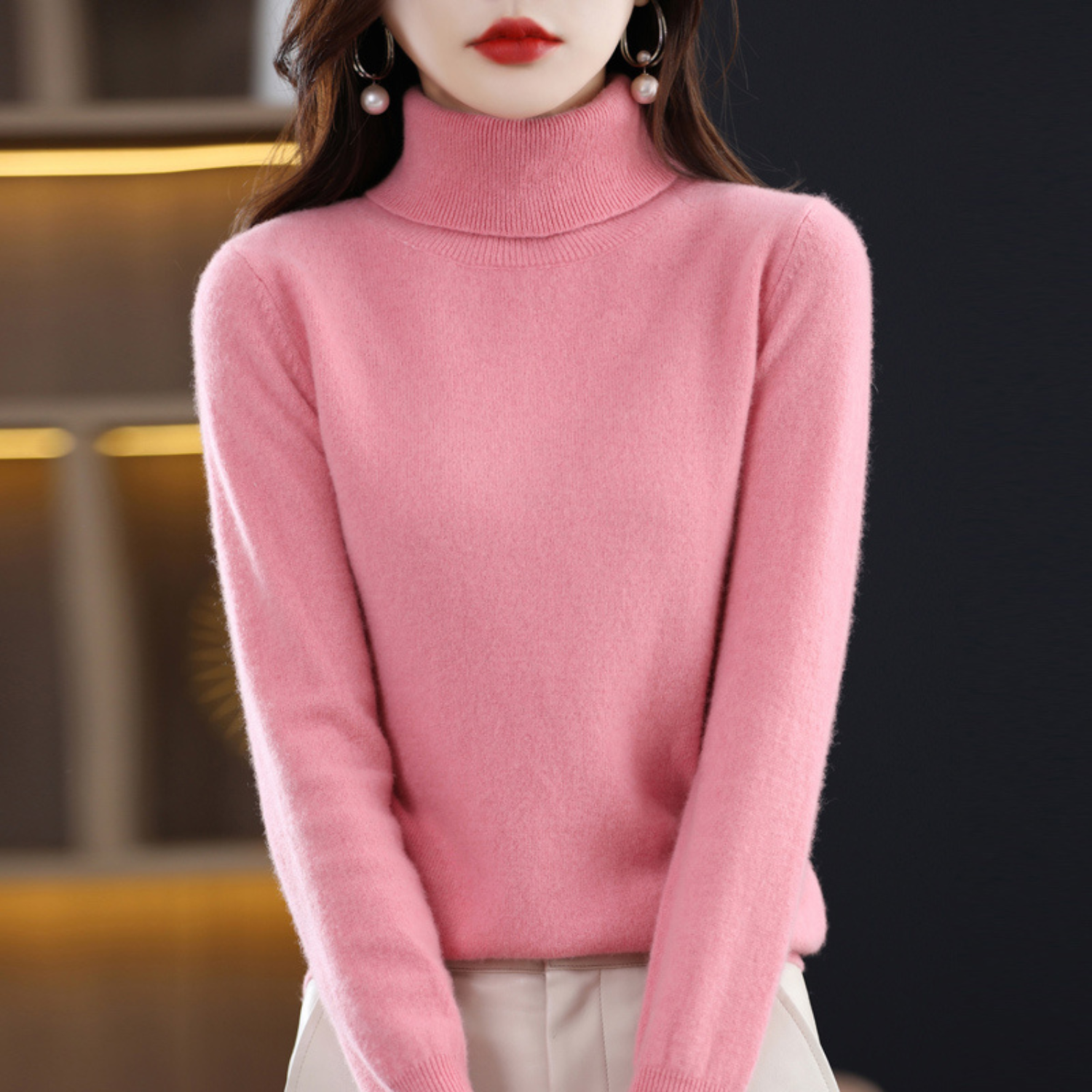 Soft knit sweater classic fit turtleneck for women | Elara -6