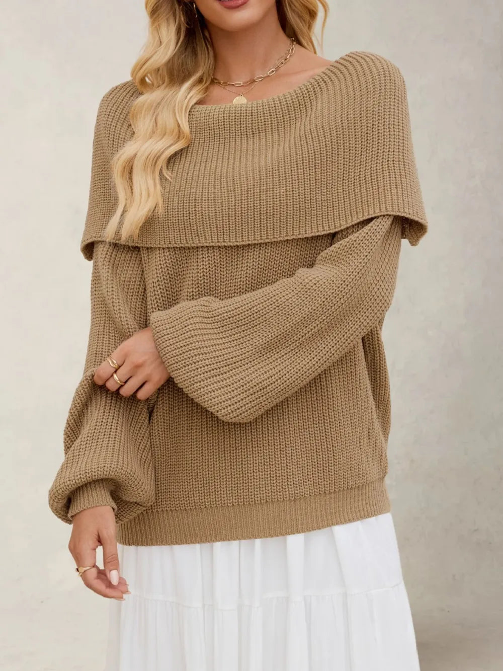 Knit shoulders off-shoulders oversized sweater for women | Caprice -9
