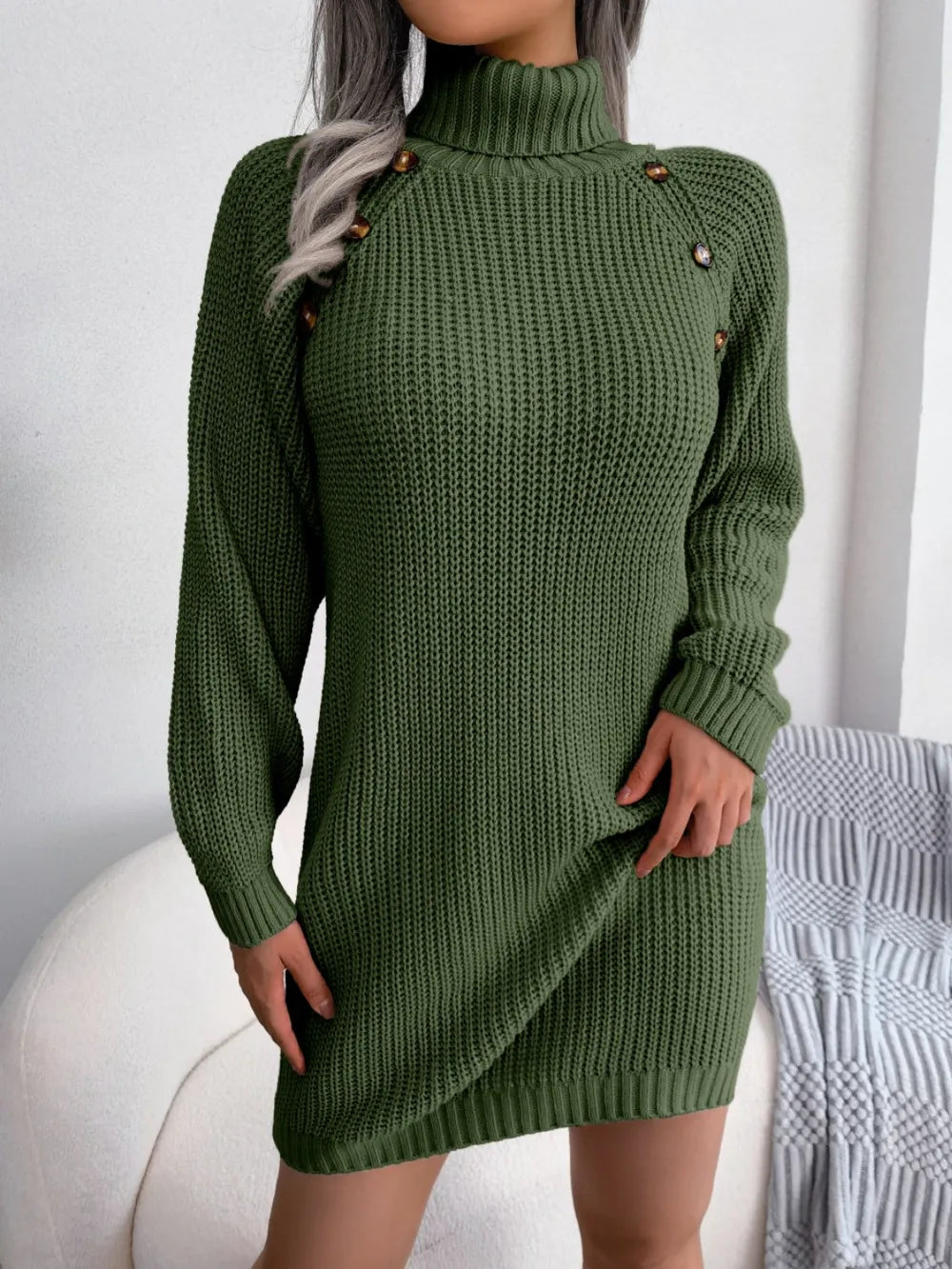 Knit sweater winter long-sleeve belt dress for women -7