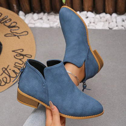 Ankle heel bas slip-on leather boots for women | Aurielle -6