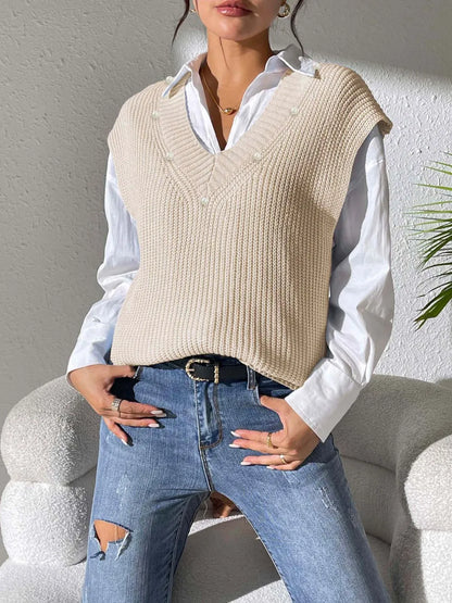 Knit sweater sleeveless V-neck vest for women -15