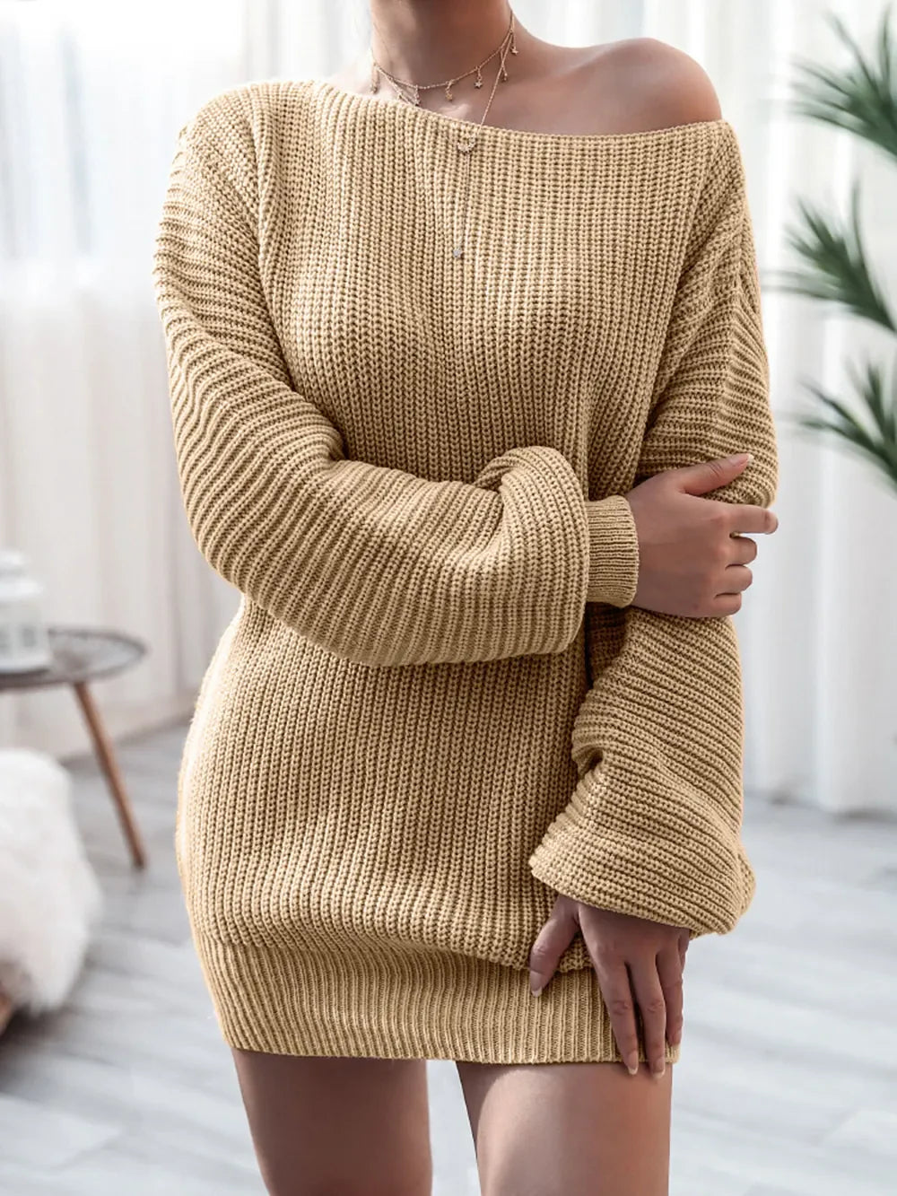 Dress shoulders off-shoulders knit long-sleeve sweater for women | Blandine -9