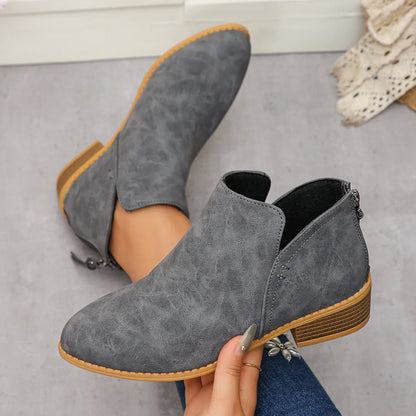 Ankle heel bas slip-on leather boots for women | Aurielle -12