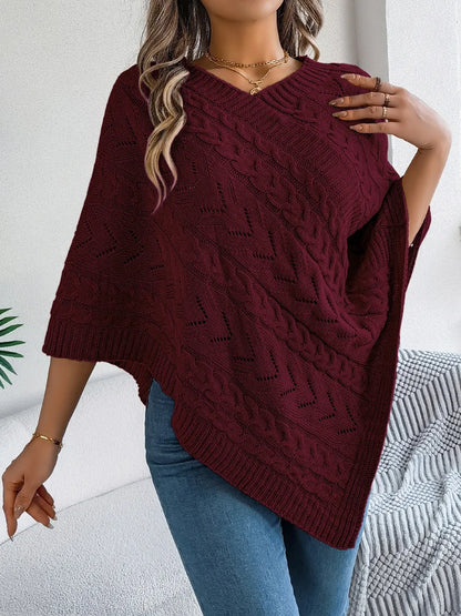Poncho knit top cable-knit sweater for women -14