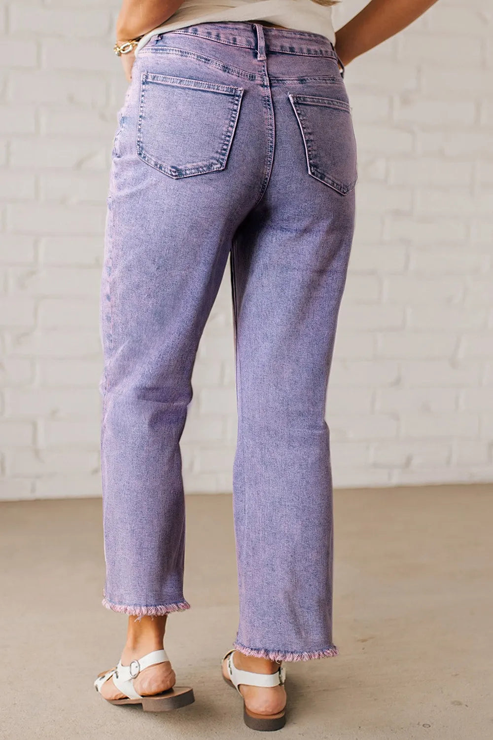 Court violet jeans for women | Denim washed with hem raw -2