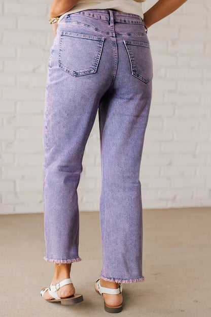 Court violet jeans for women | Denim washed with hem raw -2