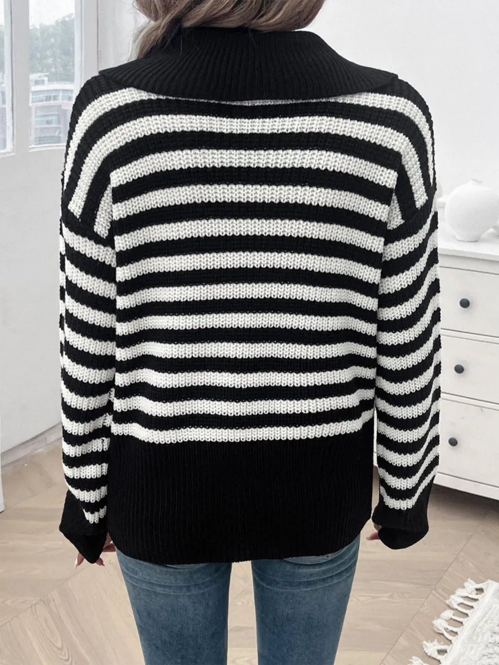 Knit long striped sweater for women | Albertine -3