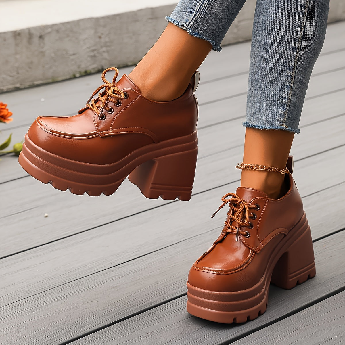 Chunky platform lace-up block heel oxfords for women | Selby -2