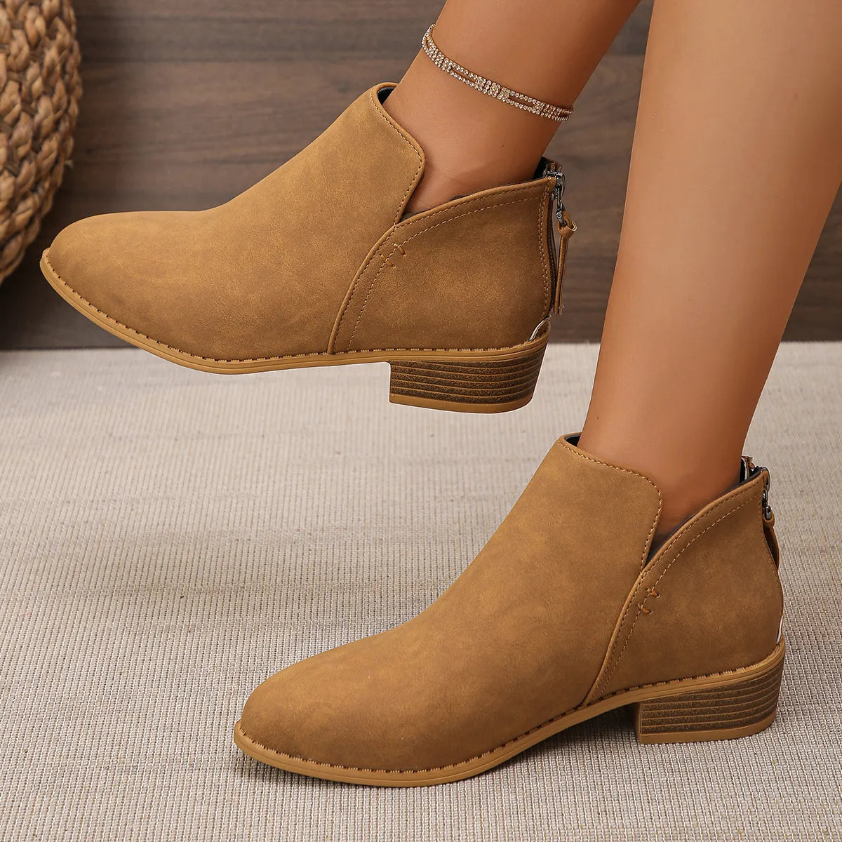 Ankle heel bas slip-on leather boots for women | Aurielle -14