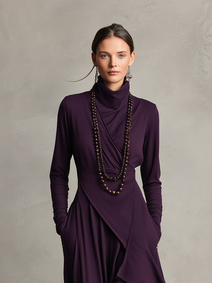 Bohemian draped maxi dress turtleneck for women | Elowen -2