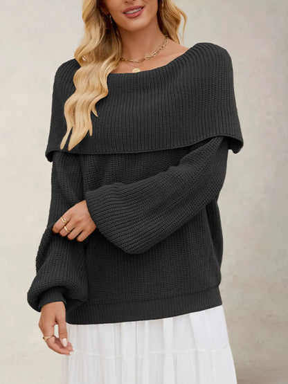 Knit shoulders off-shoulders oversized sweater for women | Caprice -7