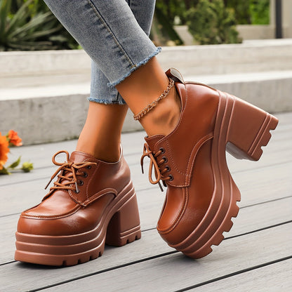 Chunky platform lace-up block heel oxfords for women | Selby -3