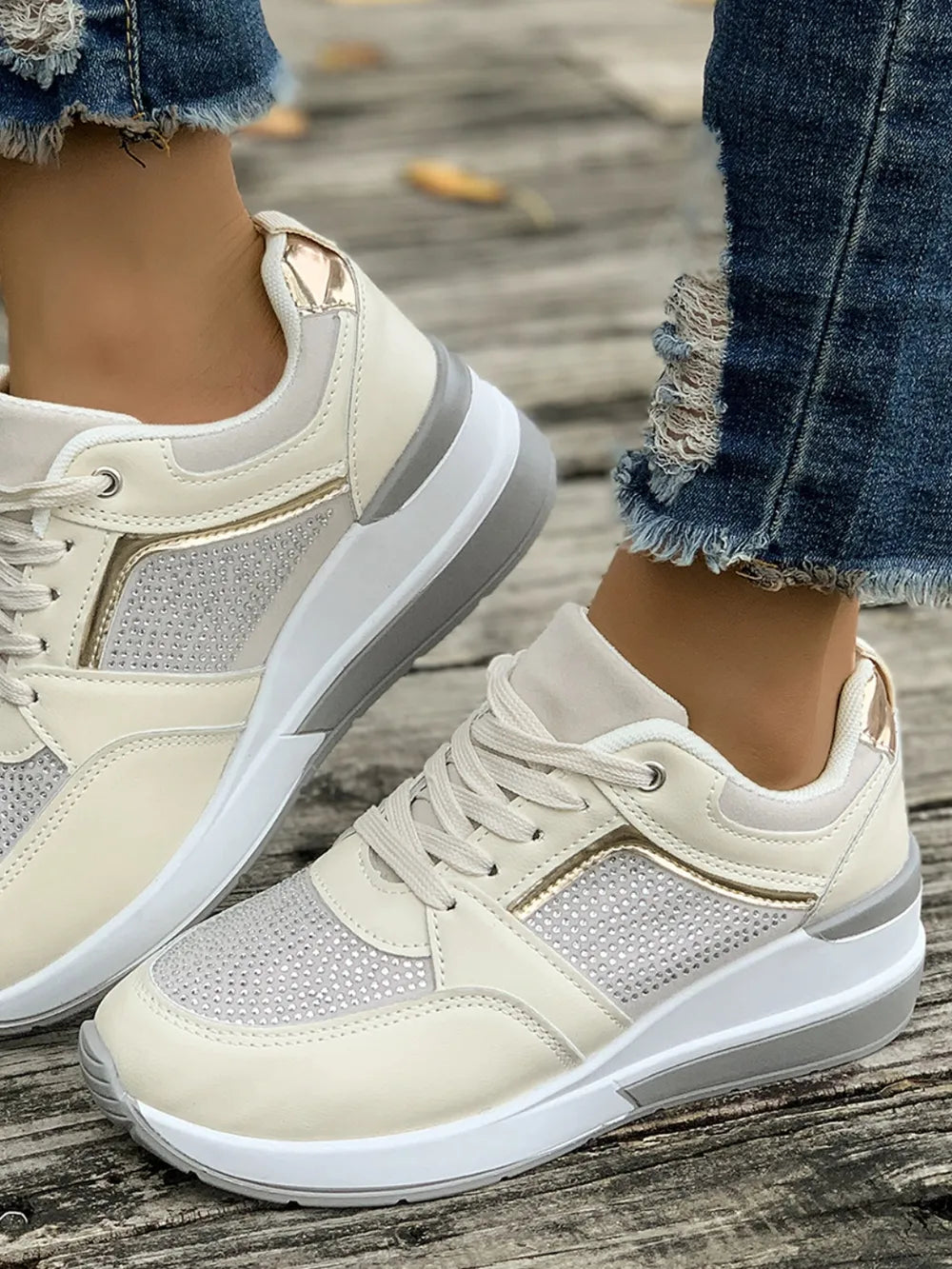 Wedges lace-up sneakers for women -4