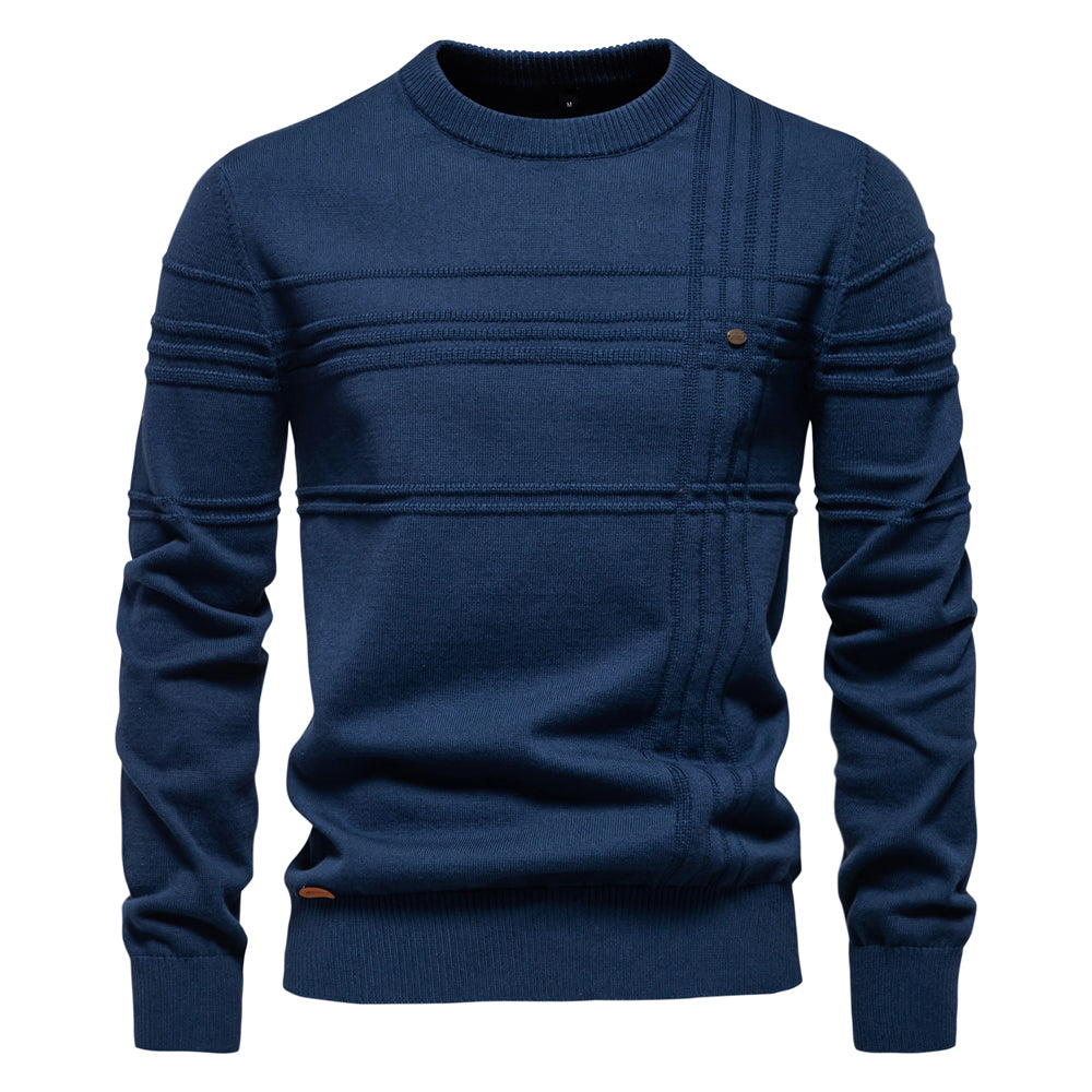 Crew neck cotton solid sweater for men | Adrien -5