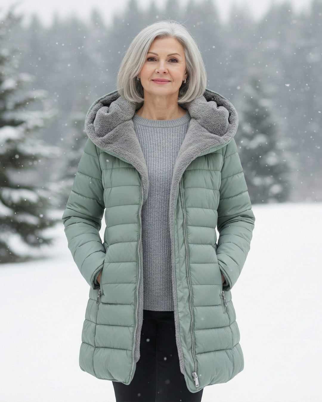 Quilted hooded cut flattering coat for women | Marielle -11