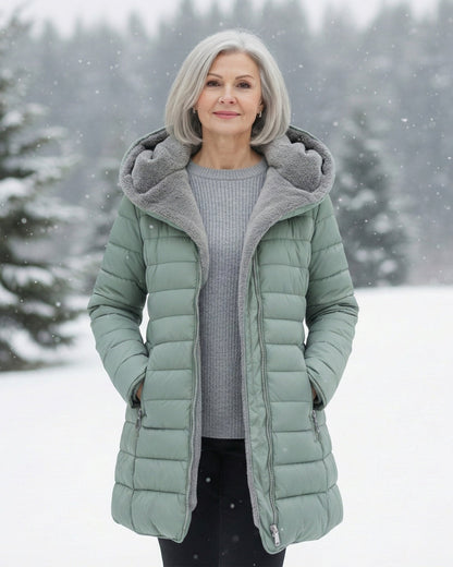 Quilted hooded cut flattering coat for women | Marielle -11