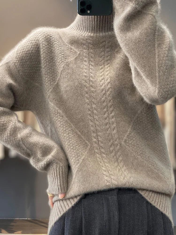 Knit sweater cold weather turtleneck for women | Cable -6