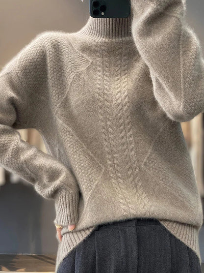 Knit sweater cold weather turtleneck for women | Cable -6