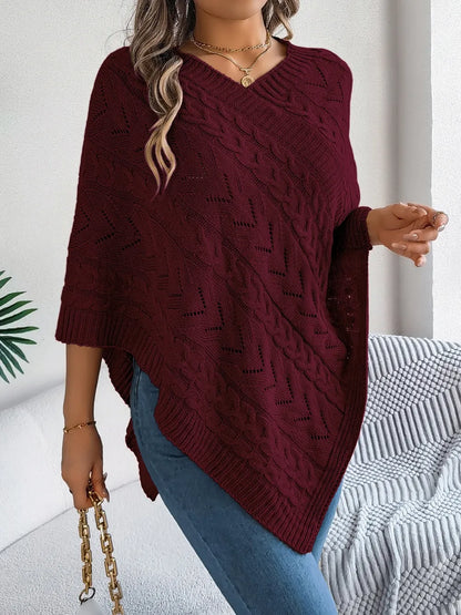 Poncho knit top cable-knit sweater for women -12
