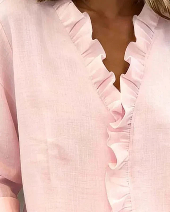 Ruffled V-neck long sleeves blouse for women | Elowen -9