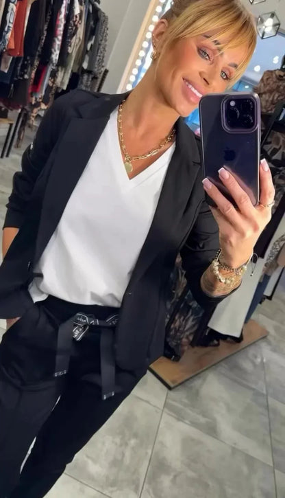 Flowy blazer jogger chic set for women -5