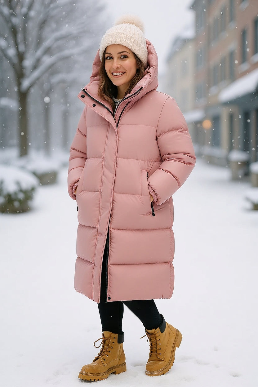 Quilted long hooded jacket for women | Isaline -1
