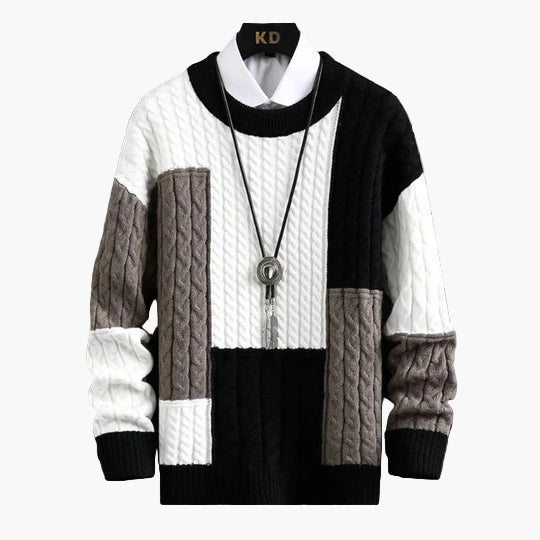 Patchwork style knitted sweater for men | Flavien -2
