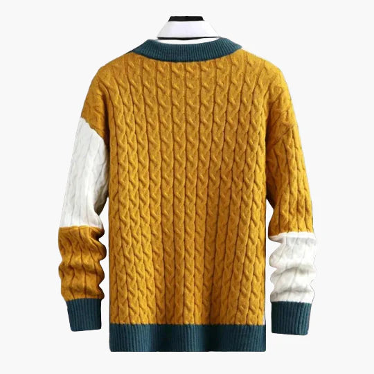 Patchwork style knitted sweater for men | Flavien -4