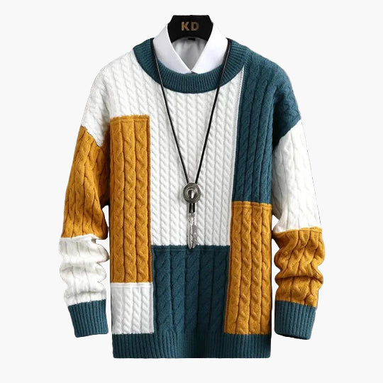 Patchwork style knitted sweater for men | Flavien -1