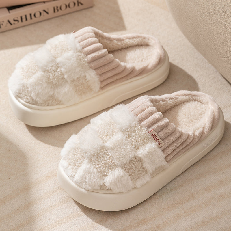 Winter cotton checked slippers for women | Janelle -1