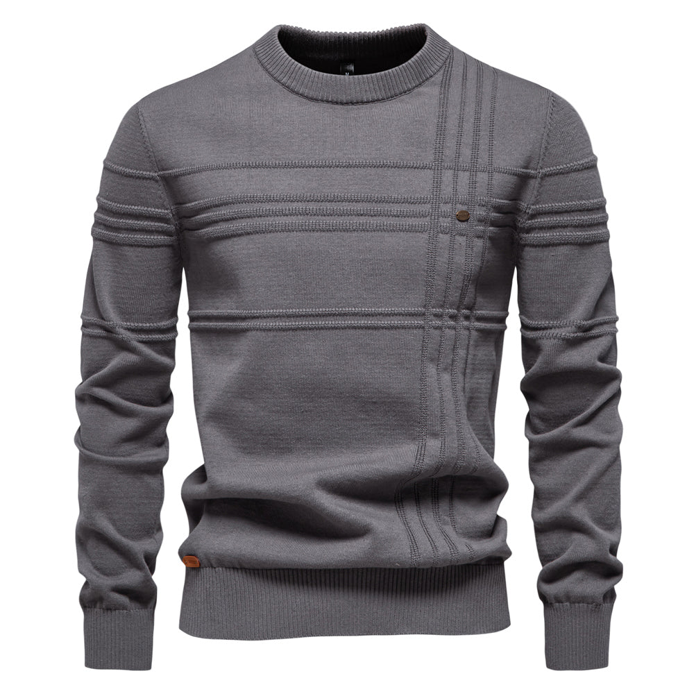 Crew neck cotton solid sweater for men | Adrien -3