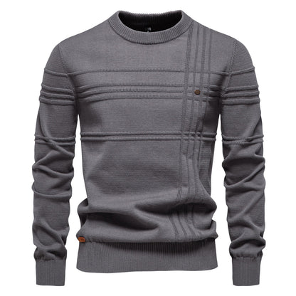Crew neck cotton solid sweater for men | Adrien -3