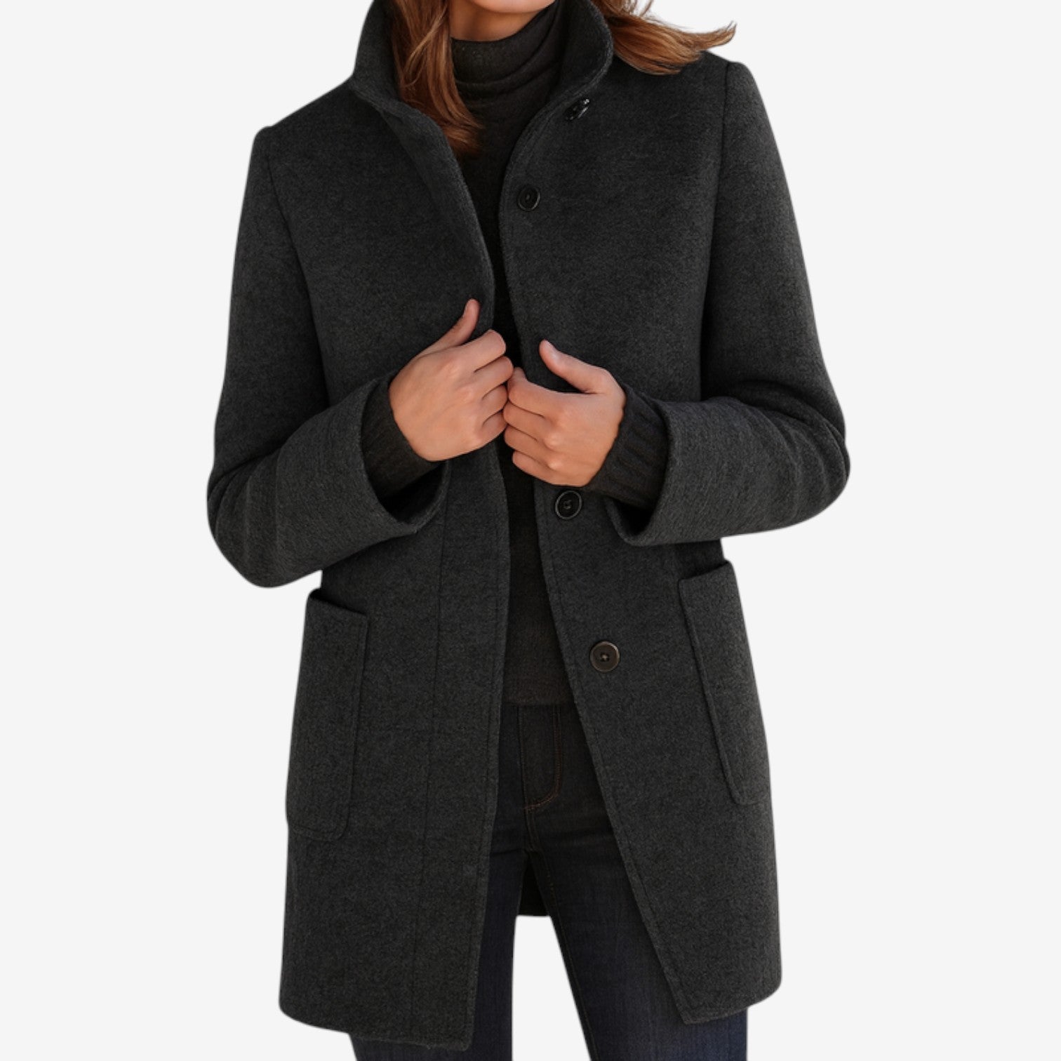 Long elegant button-up coat for women | Estrelia -10