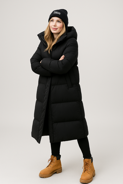 Quilted long hooded jacket for women | Isaline -5