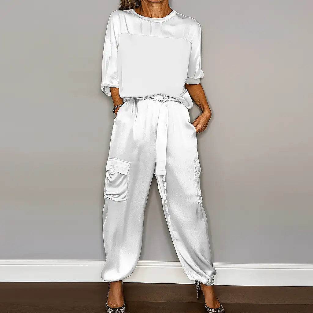 Two piece satin outfit coordinated set for women | Honorine -11