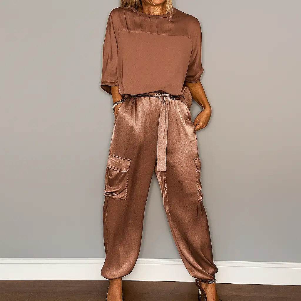 Two piece satin outfit coordinated set for women | Honorine -13