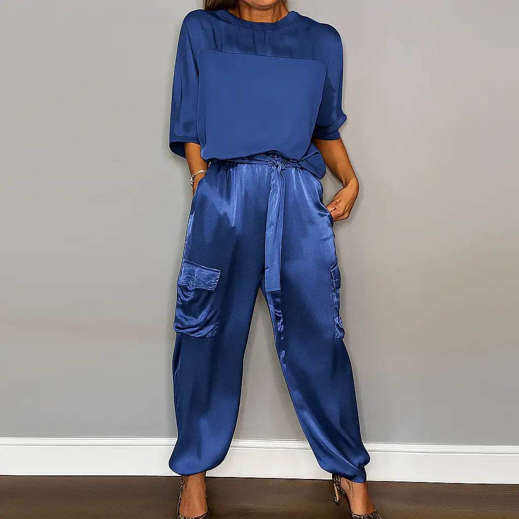 Two piece satin outfit coordinated set for women | Honorine -7