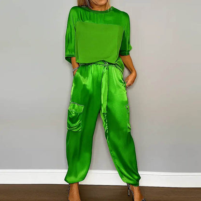 Two piece satin outfit coordinated set for women | Honorine -12