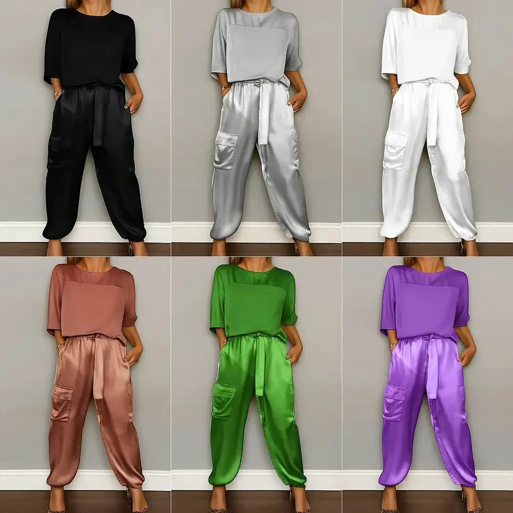 Two piece satin outfit coordinated set for women | Honorine -14
