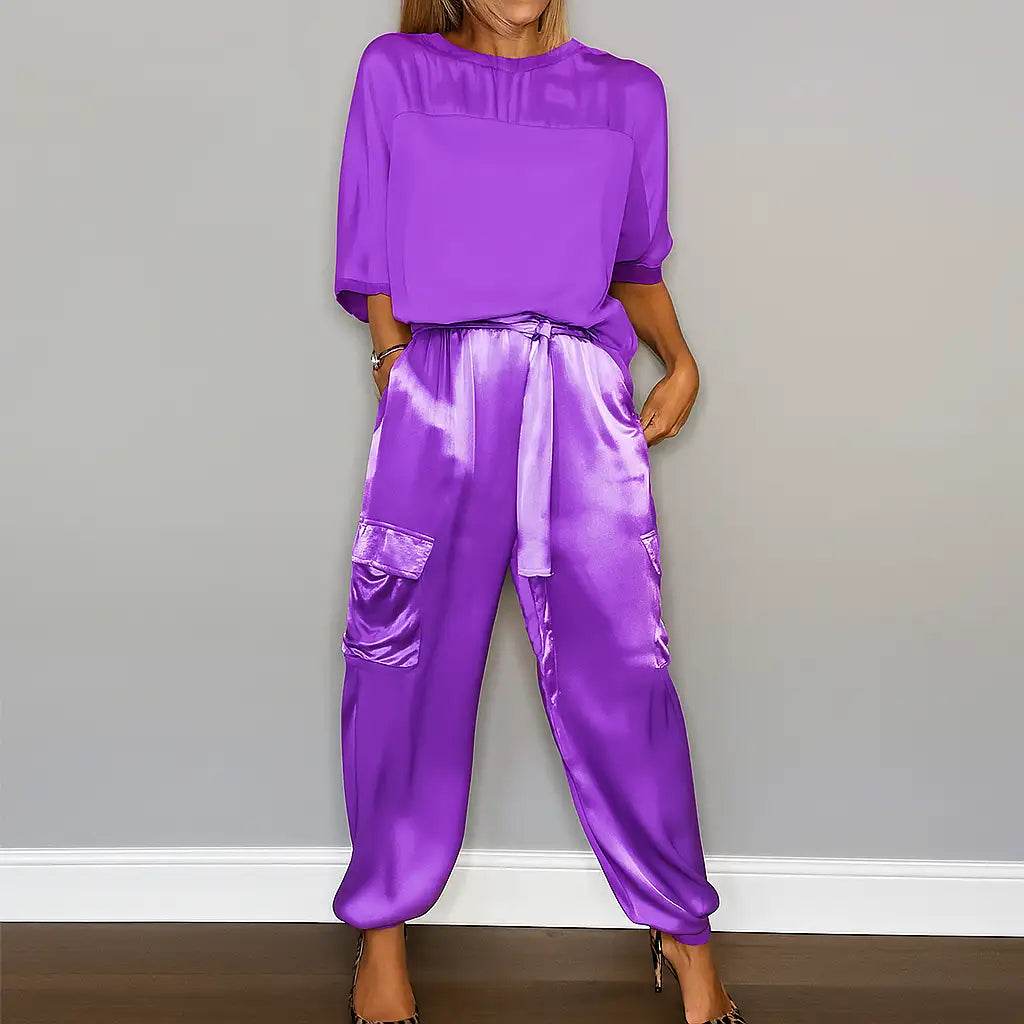 Two piece satin outfit coordinated set for women | Honorine -9