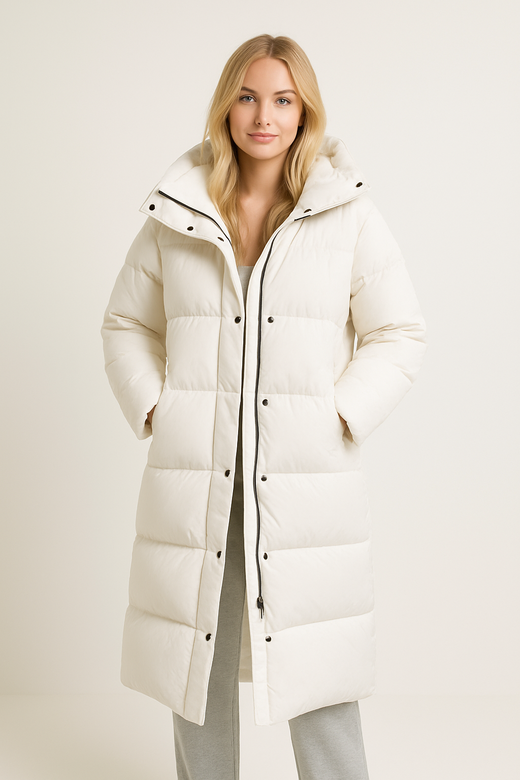 Quilted long hooded jacket for women | Isaline -3