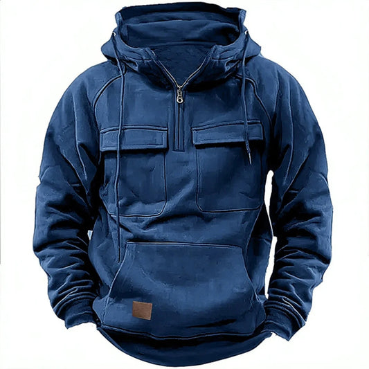 Utility quarter-zip cargo pockets hoodie for men | Ardent -1
