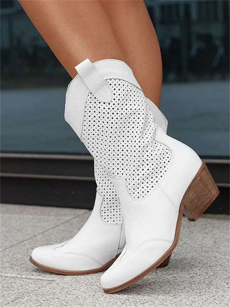 Ankle western perforateds suede block boots for women | Janna -8