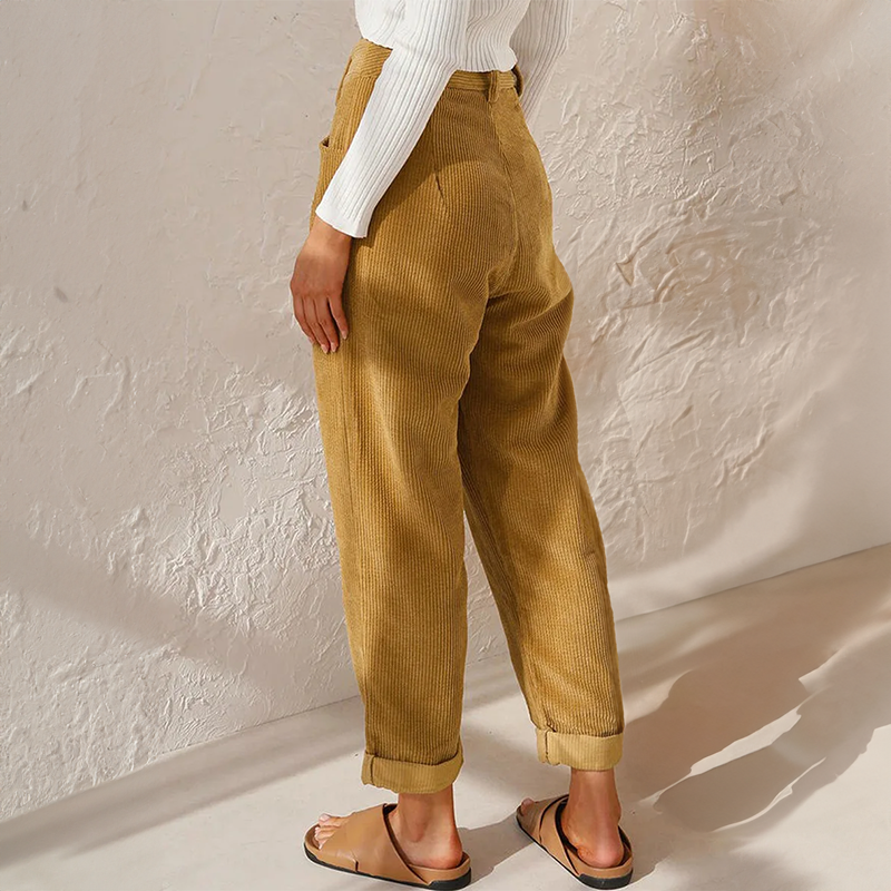 Waist wide-leg corduroy pants for women -3