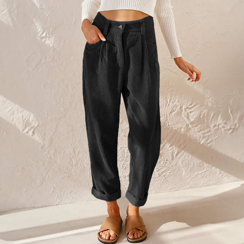 Waist wide-leg corduroy pants for women -5