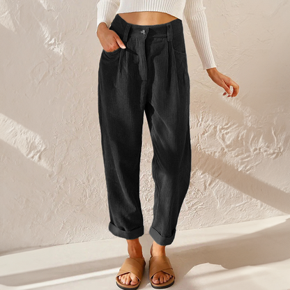 Waist wide-leg corduroy pants for women -5