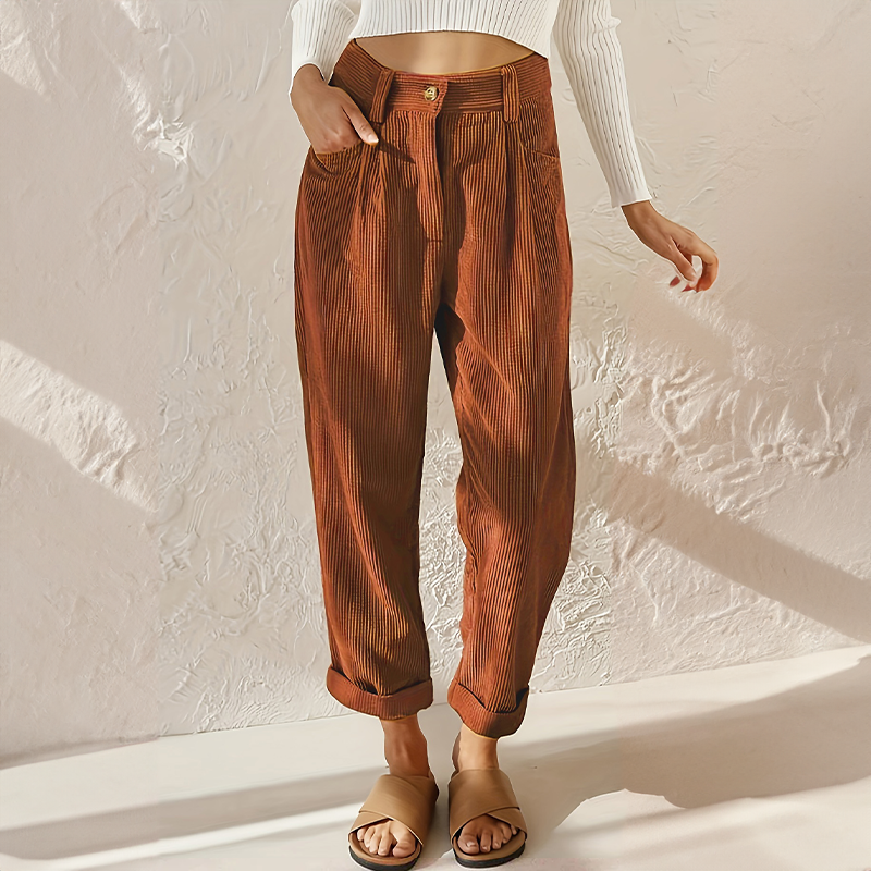 Waist wide-leg corduroy pants for women -4