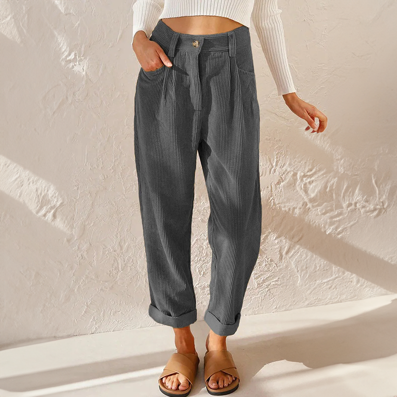 Waist wide-leg corduroy pants for women -6